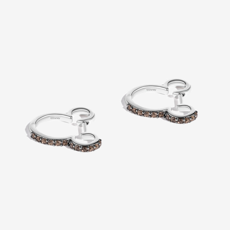MICKEY MOUSE Choco Confection Women's Hoop Earrings with Smokey Quartz in Sterling Silver 