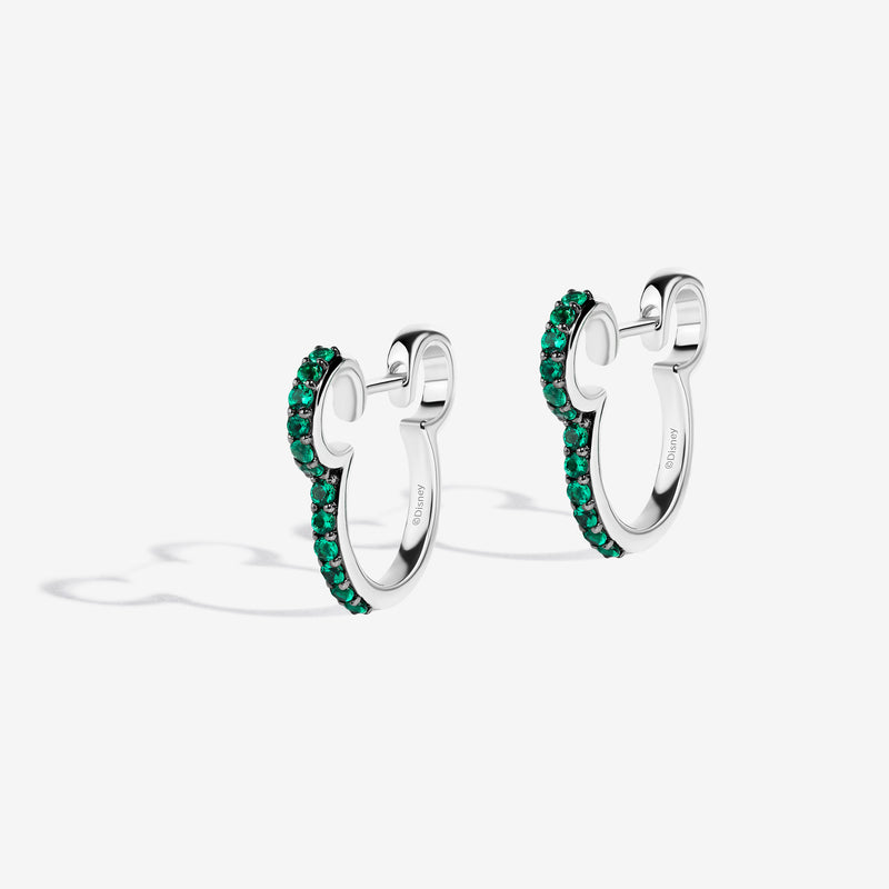 MICKEY MOUSE Iced Green Apple Women's Hoop Earrings with Created Emerald in Sterling Silver 