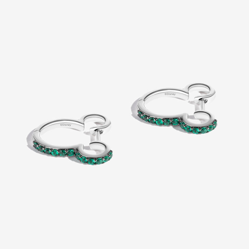 MICKEY MOUSE Iced Green Apple Women's Hoop Earrings with Created Emerald in Sterling Silver 
