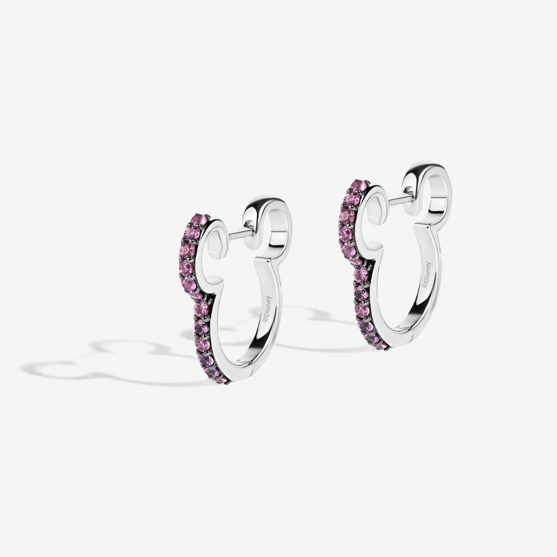 MICKEY MOUSE Strawberry Lush Women's Hoop Earrings with Created Pink Sapphire in Sterling Silver 