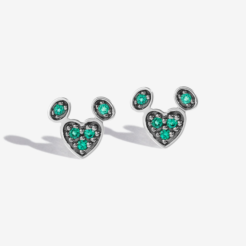 Iced Green Apple Created Green Emerald Mickey Heart Earrings 