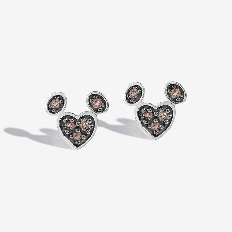Choco Confection Smokey Quartz Mickey Heart Earrings 