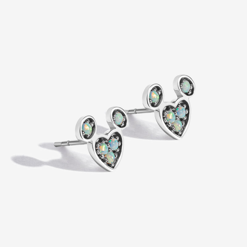 Candied Rainbow Swirl Created Opal Mickey Heart Earrings 