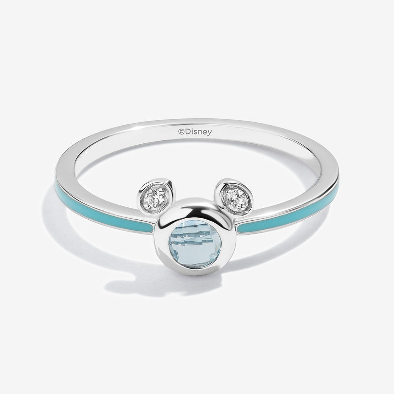 Cotton Candy Melt Swiss Blue Topaz and Accent Diamonds Mickey Light Blue Enamel Ring 