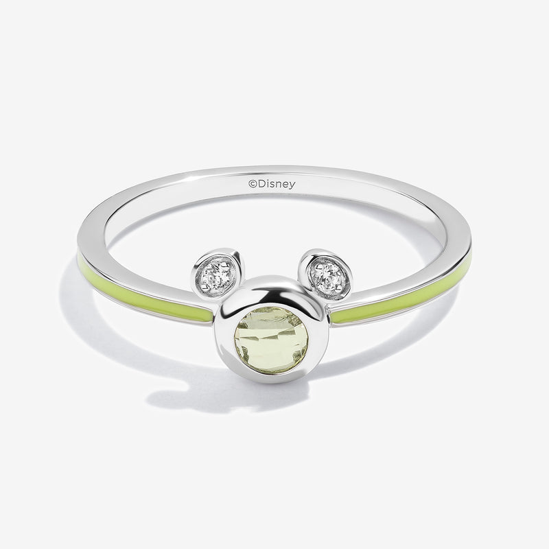 Pistachio Nutso Peridot and Accent Diamonds Mickey Green Enamel Ring 