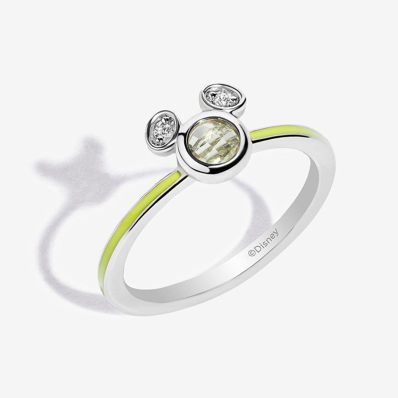 Pistachio Nutso Peridot and Accent Diamonds Mickey Green Enamel Ring 
