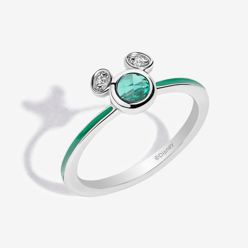 Iced Green Apple Created Emerald and Accent Diamonds Mickey Green Enamel Ring 