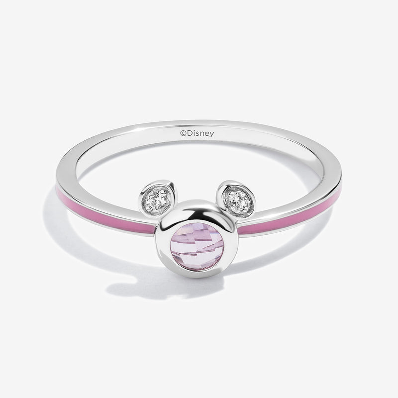 Strawberry Lush Cr Pink Sapphire and Accent Diamonds Mickey Pink Enamel Ring 