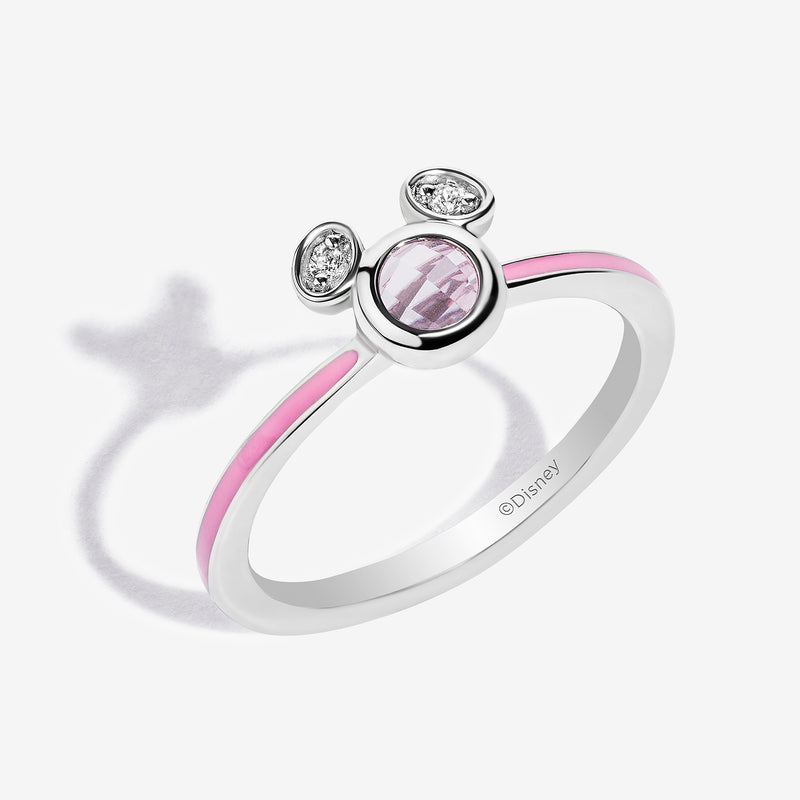 Strawberry Lush Cr Pink Sapphire and Accent Diamonds Mickey Pink Enamel Ring 