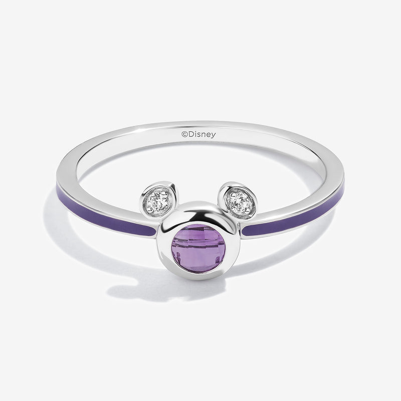 Black Raspberry Frost Amethyst and Accent Diamonds Mickey Violet Enamel Ring 