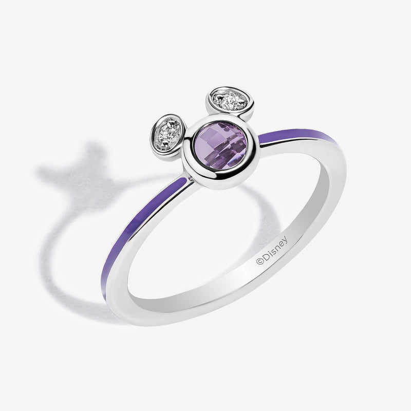 Black Raspberry Frost Amethyst and Accent Diamonds Mickey Violet Enamel Ring 