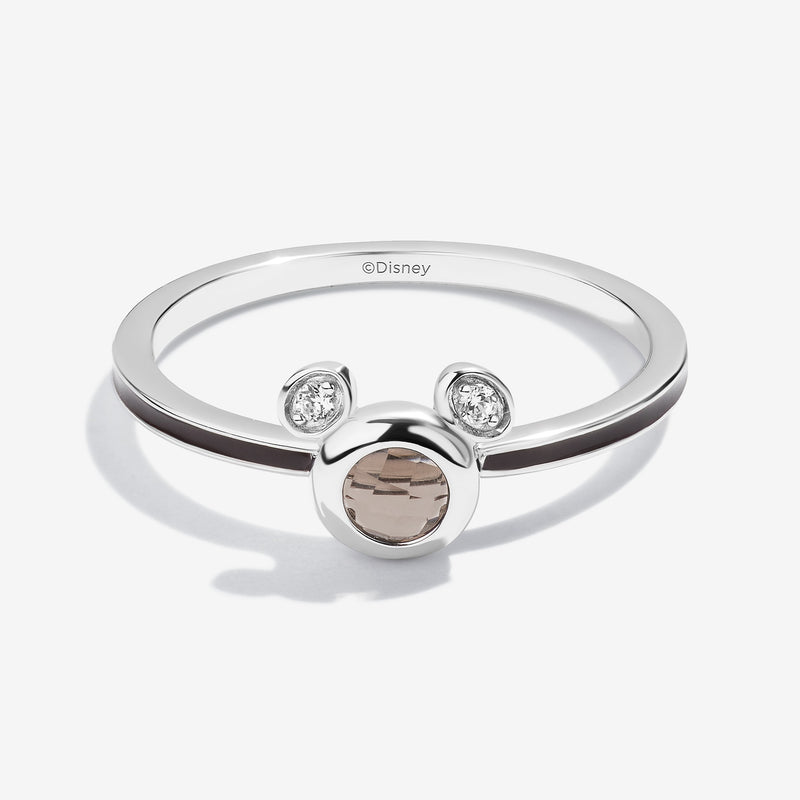Choco Confection Smokey Quartz and Accent Diamonds Mickey Brown Enamel Ring 