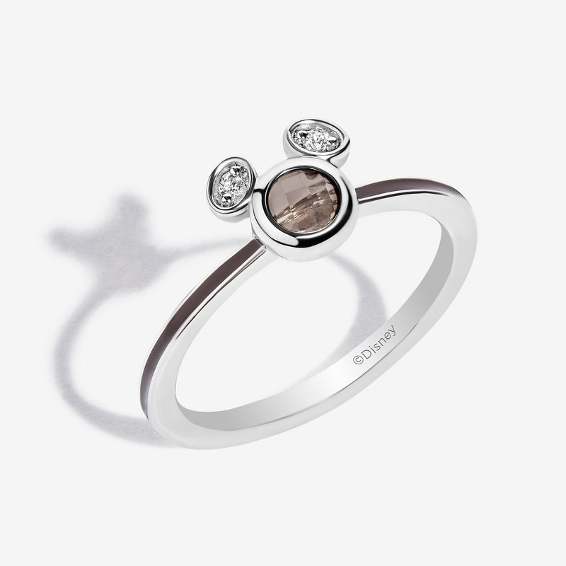 Choco Confection Smokey Quartz and Accent Diamonds Mickey Brown Enamel Ring 