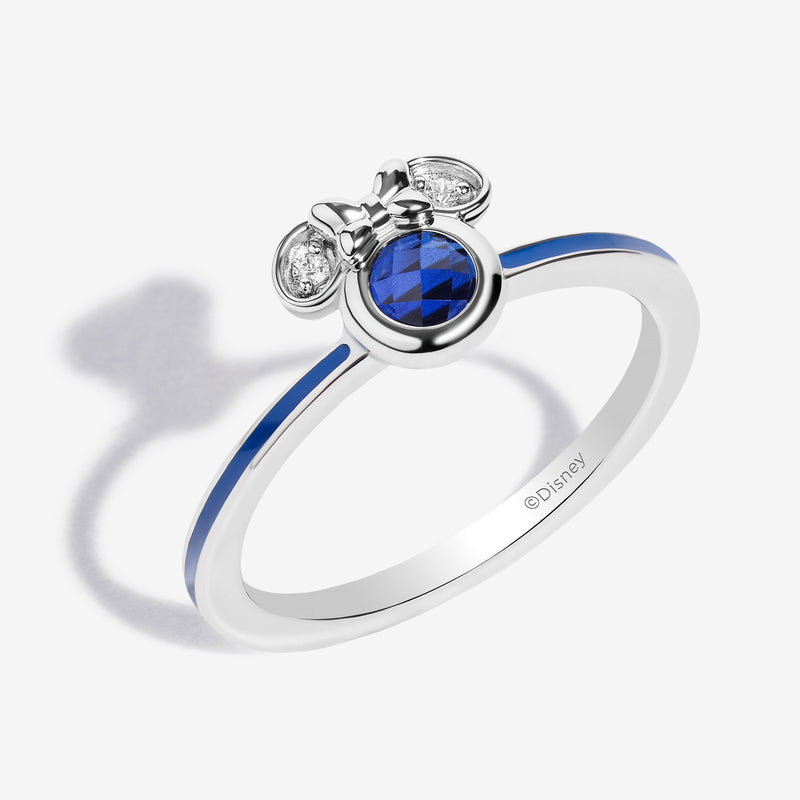Blueberry Bliss Created Blue Sapphire and Accent Diamonds Minnie Blue Enamel Ring 