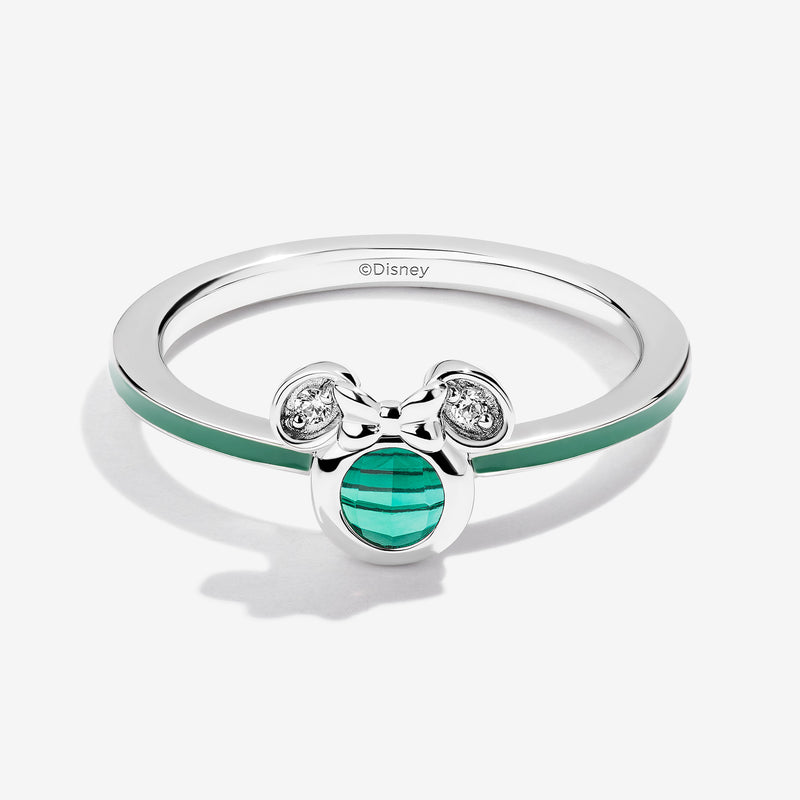 Iced Green Apple Created Emerald and Accent Diamonds Minnie Green Enamel Ring 