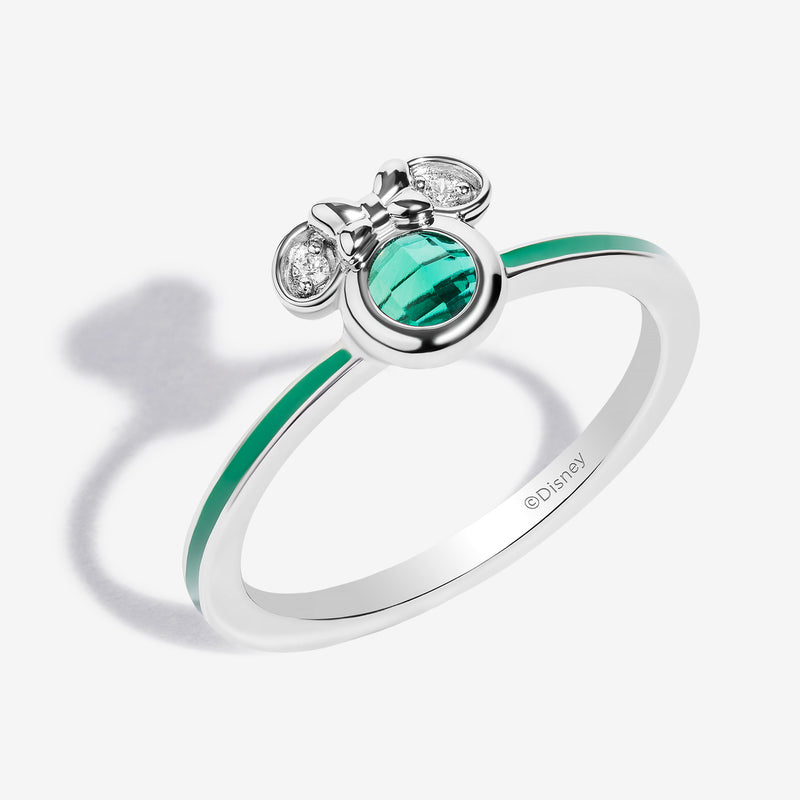 Iced Green Apple Created Emerald and Accent Diamonds Minnie Green Enamel Ring 