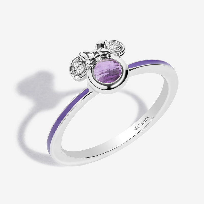 Black Raspberry Frost Amethyst and Accent Diamonds Minnie Violet Enamel Ring 