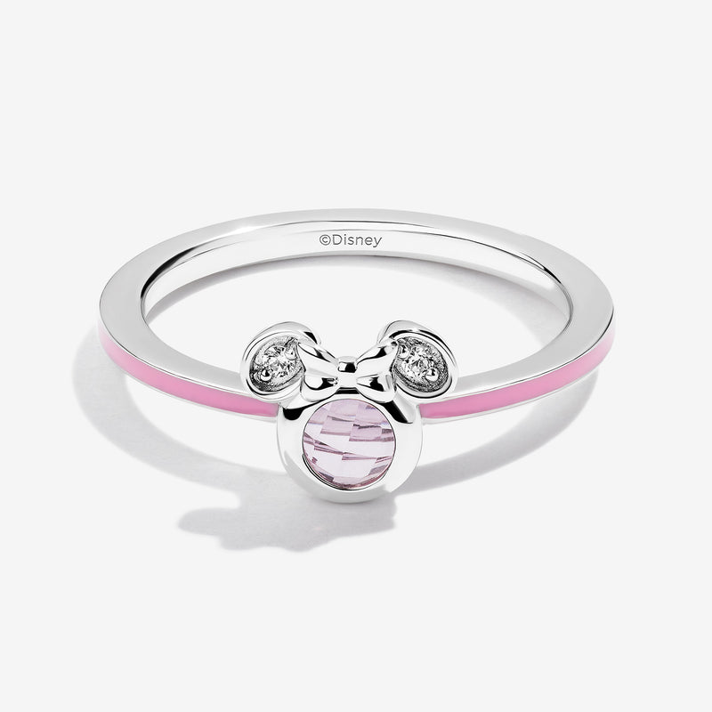 Strawberry Lush Cr Pink Sapphire and Accent Diamonds Minnie Pink Enamel Ring 