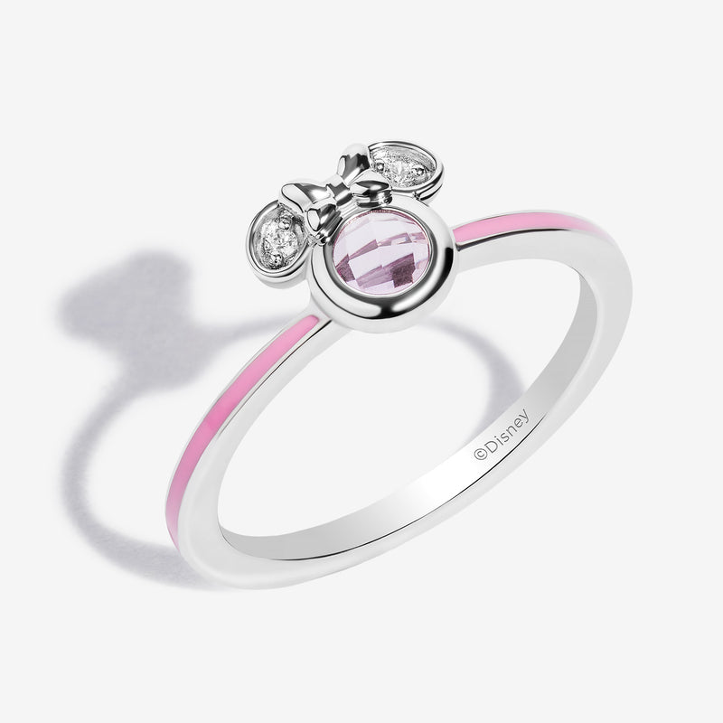 Strawberry Lush Cr Pink Sapphire and Accent Diamonds Minnie Pink Enamel Ring 