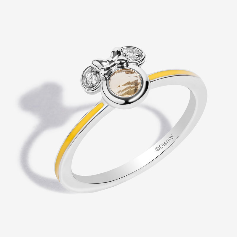 Lemon Sensation Citrine and Accent Diamonds Minnie Yellow Enamel Ring 
