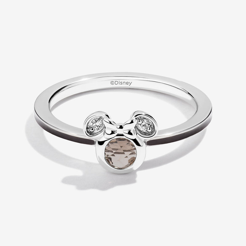 Choco Confection Smokey Quartz and Accent Diamonds Minnie Brown Enamel Ring 
