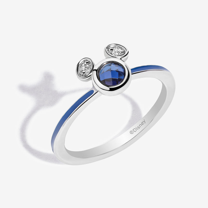 Blueberry Bliss Created Blue Sapphire and Accent Diamonds Mickey Blue Enamel Ring 