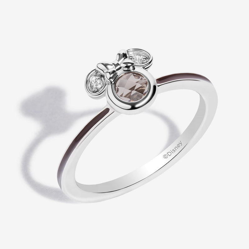 Choco Confection Smokey Quartz and Accent Diamonds Minnie Brown Enamel Ring 