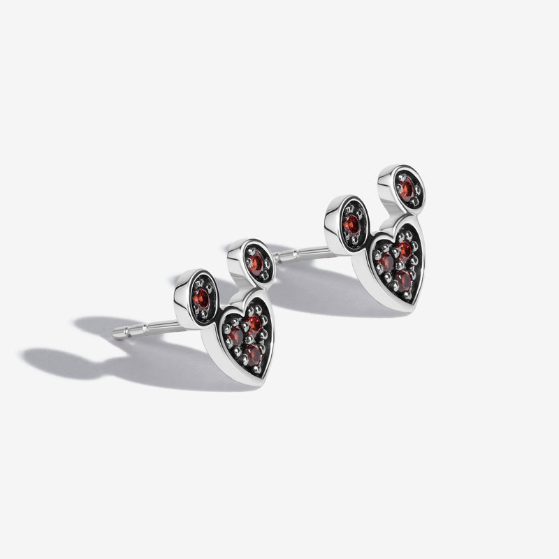 Cherries on Top Garnet Mickey Heart Earrings 