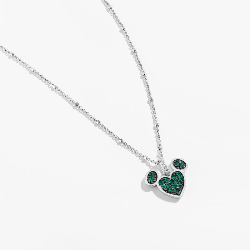 Iced Green Apple Created Emerald and Accent Diamonds Mickey Heart Necklace 