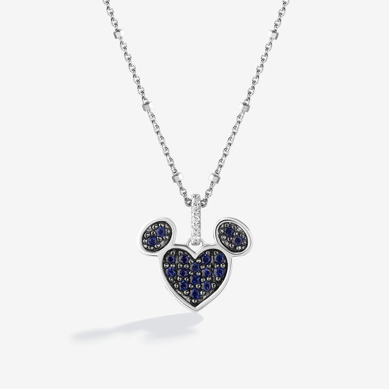 Blueberry Bliss Created Blue Sapphire and Accent Diamonds Mickey Heart Necklace 