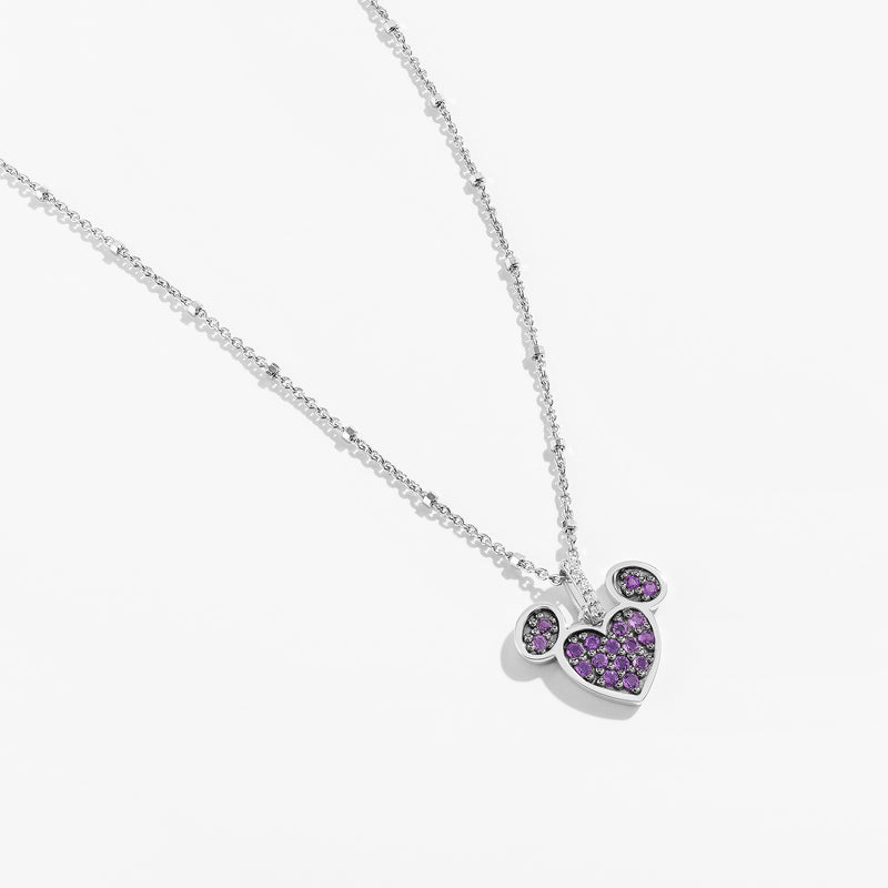 Black Raspberry Frost Amethyst and Accent Diamonds Mickey Heart Necklace 