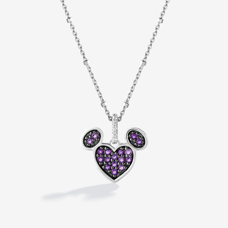 Black Raspberry Frost Amethyst and Accent Diamonds Mickey Heart Necklace 