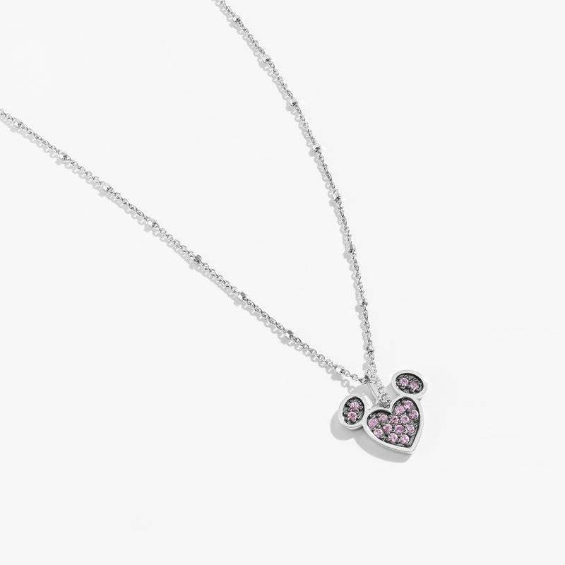 Strawberry Lush Created Pink Sapphire and Accent Diamonds Mickey Heart Necklace 