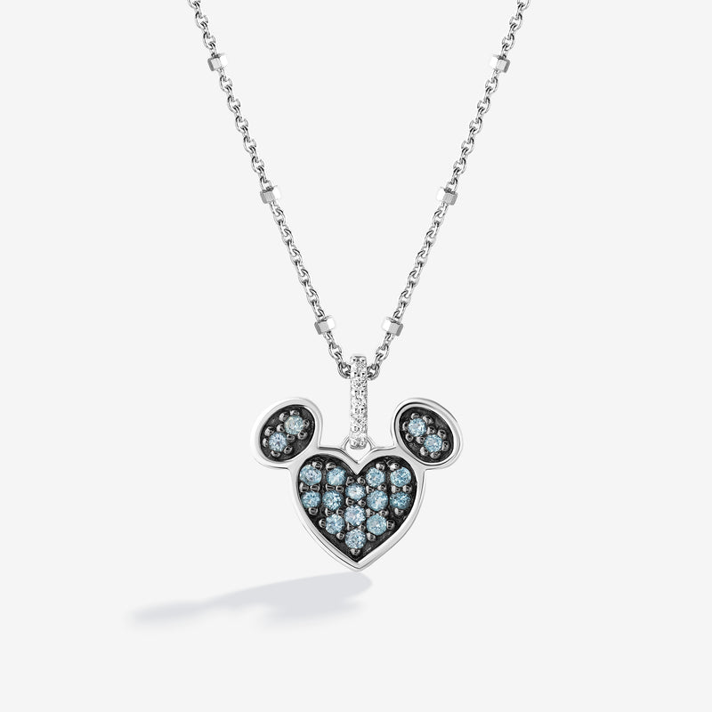 Cotton Candy Melt Swiss Blue Topaz and Accent Diamonds Mickey Heart Necklace 