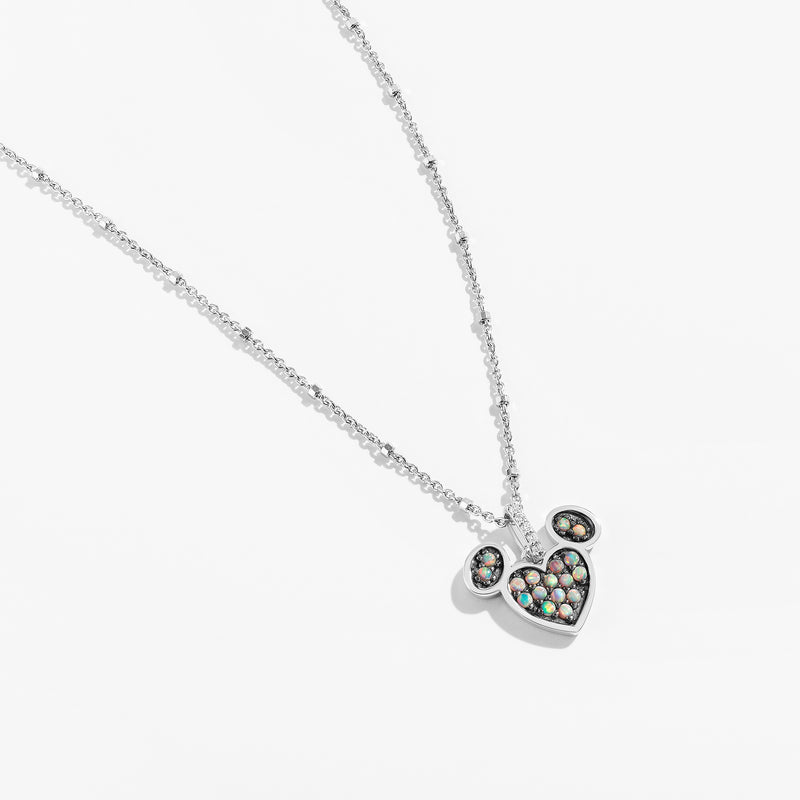 Candied Rainbow Swirl Created Opal and Accent Diamonds Mickey Heart Necklace 