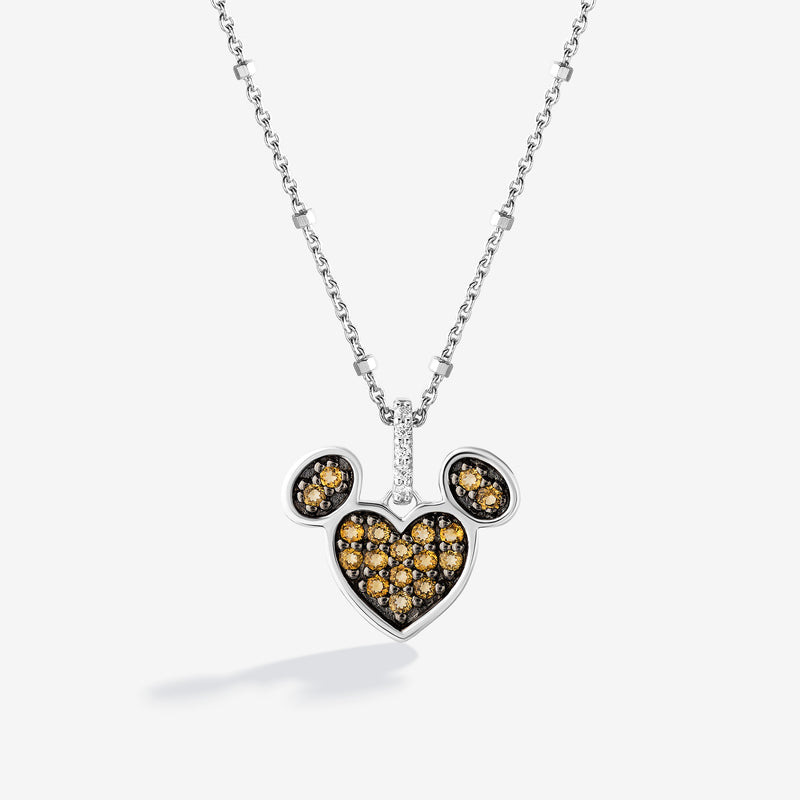 Lemon Sensation Citrine and Accent Diamonds Mickey Heart Necklace 