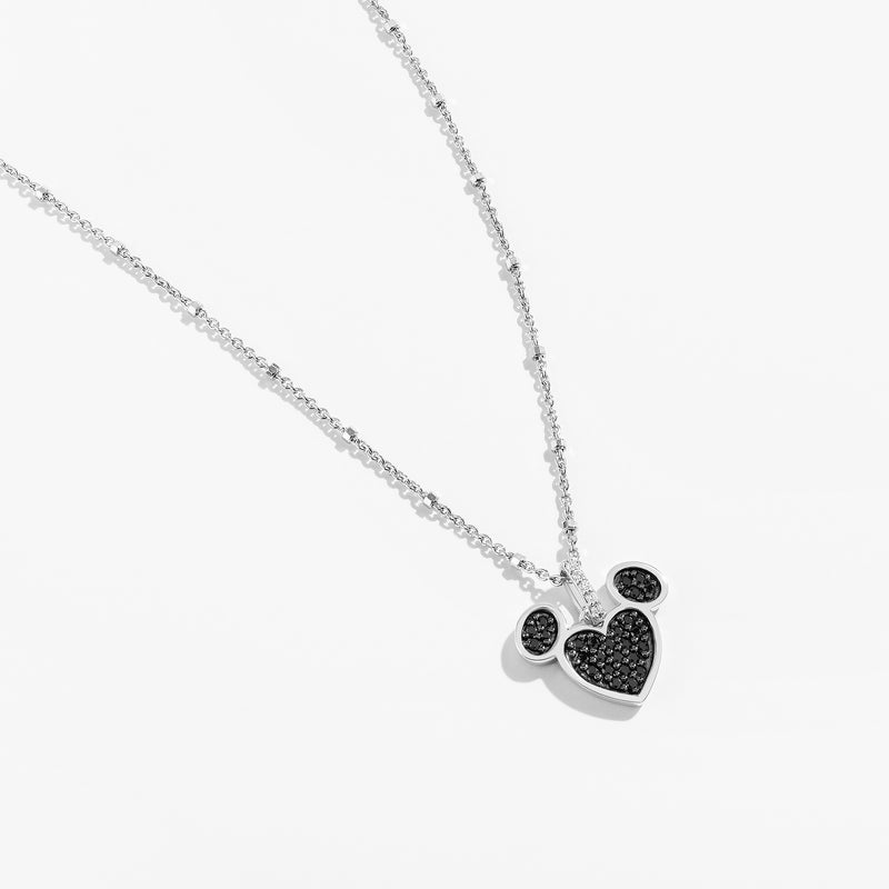 Charcoal Chill Black Onyx and Accent Diamonds Mickey Heart Necklace 