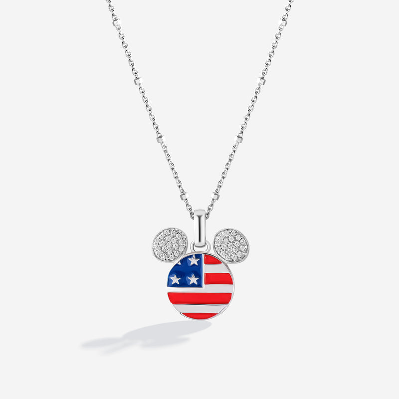 Mickey Mouse 1/7 CT.TW. Diamond and Enamel American Flag Pendant, Sterling Silver 