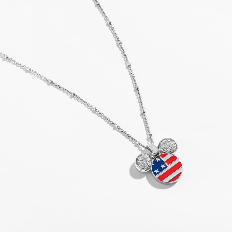 Mickey Mouse 1/7 CT.TW. Diamond and Enamel American Flag Pendant, Sterling Silver 