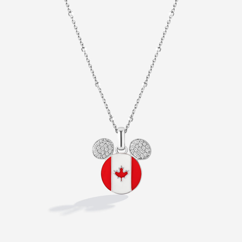 Mickey Mouse 1/7 CT.TW. Diamond and Enamel Canadian Flag Pendant, Sterling Silver 