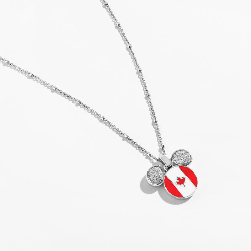Mickey Mouse 1/7 CT.TW. Diamond and Enamel Canadian Flag Pendant, Sterling Silver 