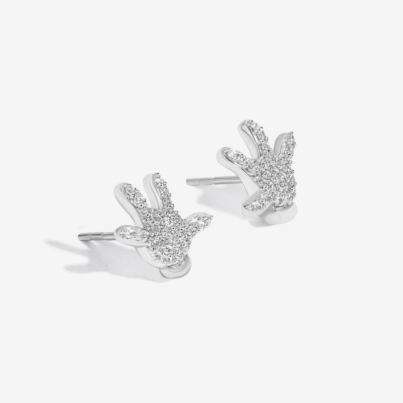 MICKEY MOUSE Women's Hands Stud Earrings with 1/5 CT.TW. Diamonds in Sterling Silver 