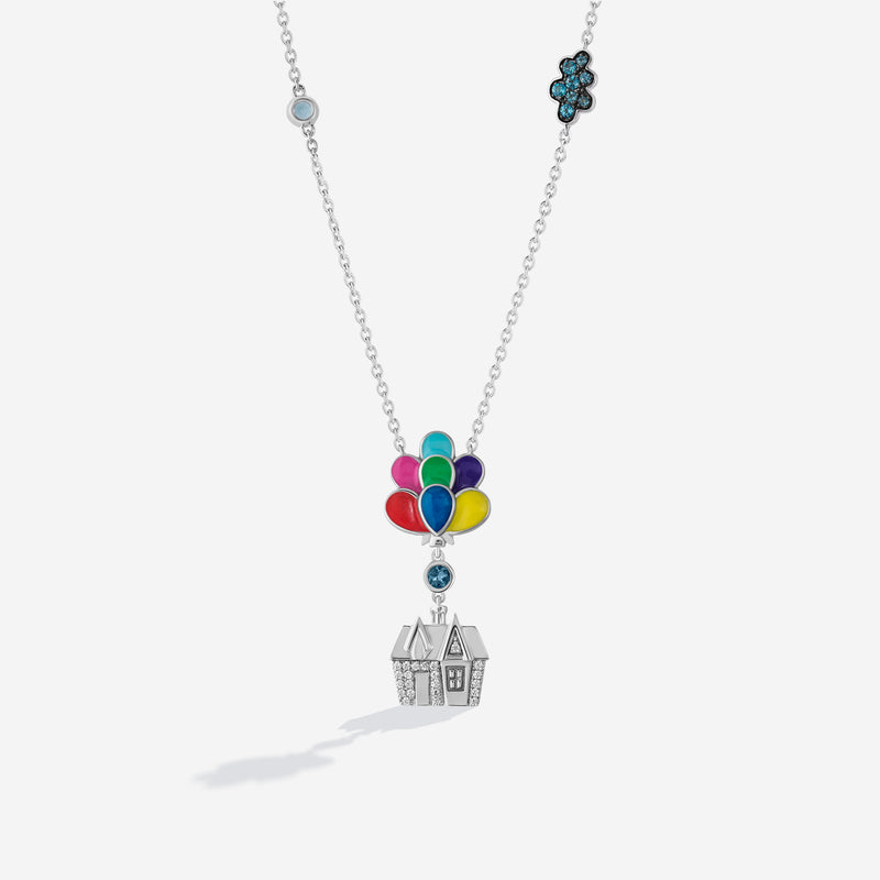 UP Balloon Women's Necklace with Enamel, London Blue Topaz and 1/20 CTTW Daimonds in Black Rhodium and Sterling Silver 
