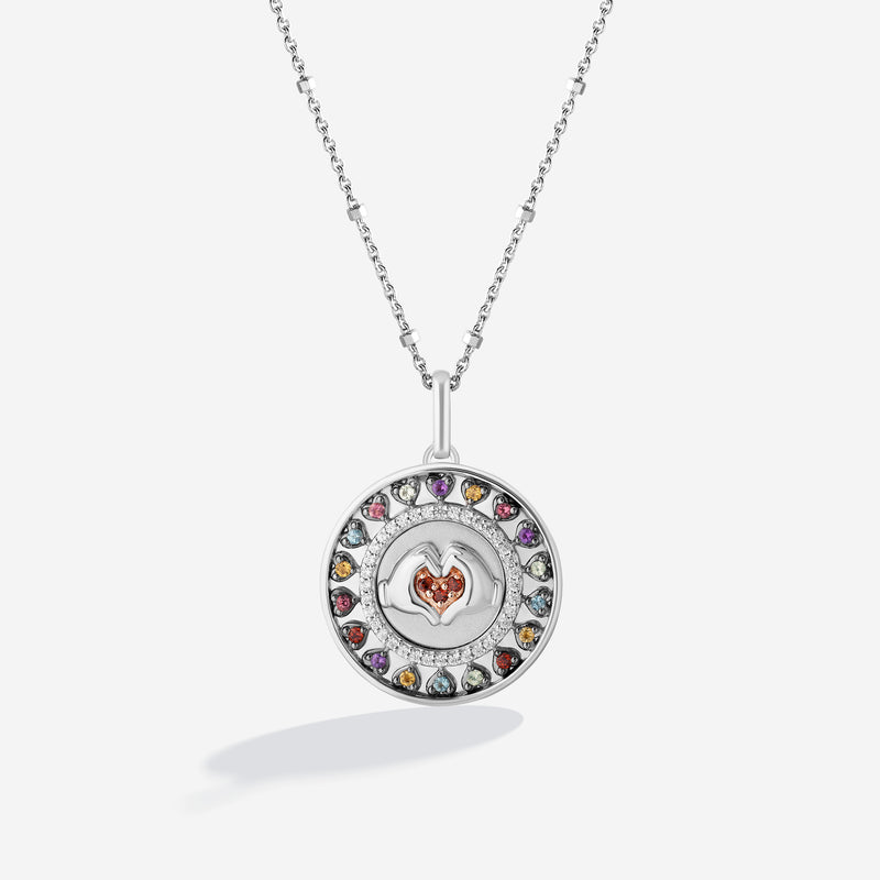 MICKEY MOUSE Women's Necklace with Enamel, Amythest, Pink turmoline, Citrine ,London Blue Topaz,Peridot, Garnet 
and 1/8 CT.TW. Diamonds in 14K Rose Gold and Black Rhodium and Sterling Silver 
