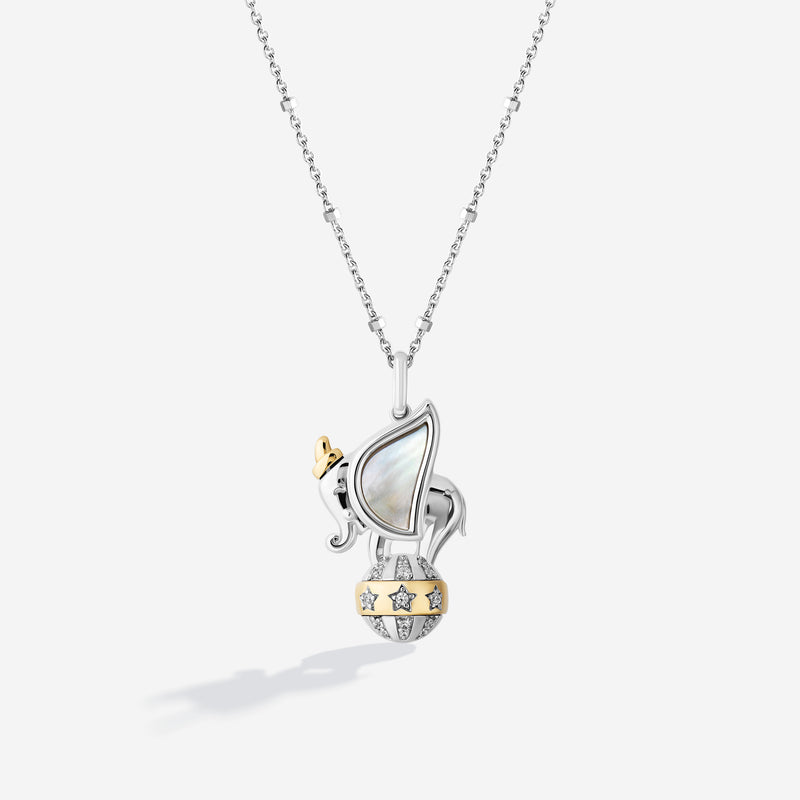 DUMBO Women's Necklace with Mother of Pearl and 1/20 CT.TW. Diamonds  in 14K Yellow Gold and Sterling Silver 