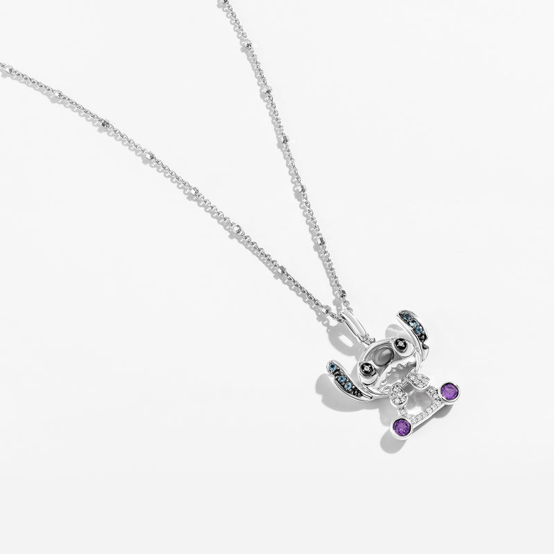 Lilo And Stitch Women's Necklace with London Blue Topaz, Amethyst and 1/20 CT.TW. Diamonds in Black Rhodium and Sterling Silver 