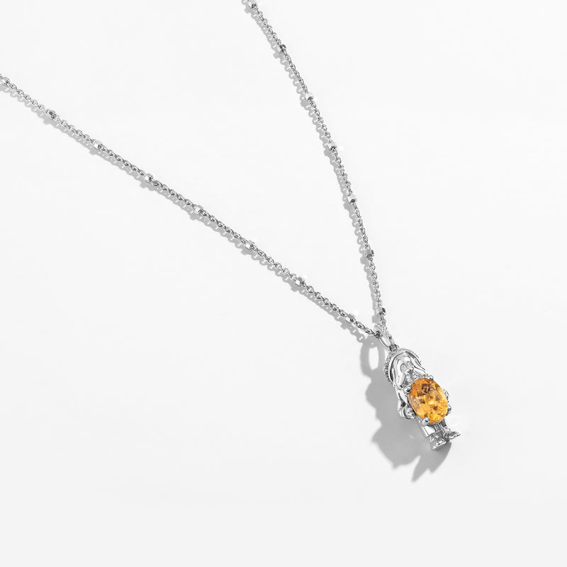 SNOW WHITE AND THE SEVEN DWARFS Sleepy Dwarf Women's Necklace with Citrine and 1/10 CTTW Diamonds in Sterling Silver 