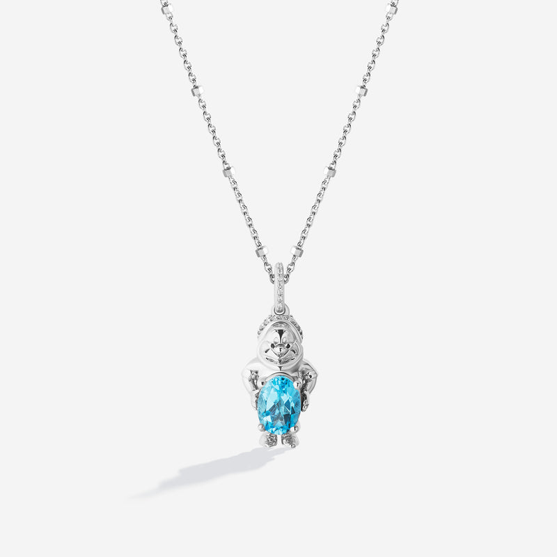 SNOW WHITE AND THE SEVEN DWARFS Doc Dwarf Women's Necklace with Swiss Blue Topaz and 1/10 CTTW Diamonds in Sterling Silver 