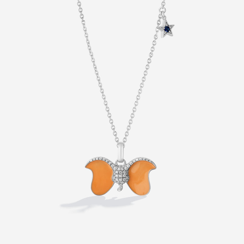 DUMBO Women's Necklace with Enamel, Blue Sapphire, Swiss Blue Topaz and 1/10 CTTW Diamonds in Sterling Silver 