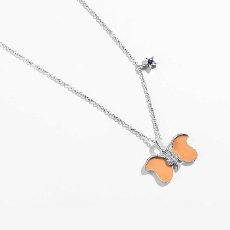 DUMBO Women's Necklace with Enamel, Blue Sapphire, Swiss Blue Topaz and 1/10 CTTW Diamonds in Sterling Silver 